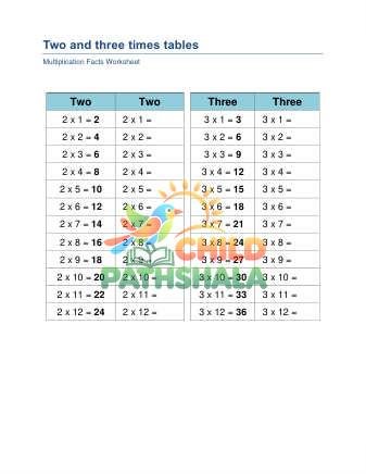 2 3 Times Tables A
