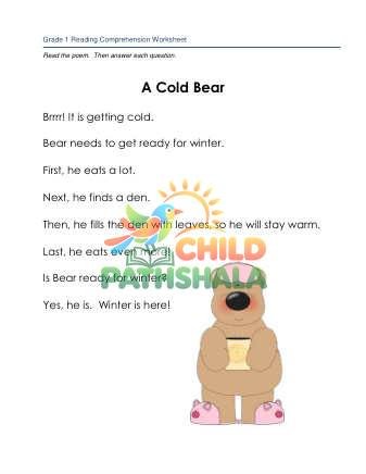Preview of 1 Reading Winter Bear