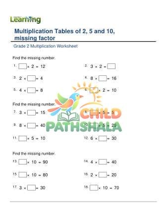 Multiplication Table 2 5 10 Missing Factor D