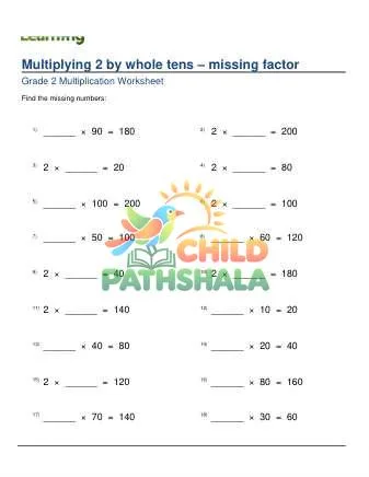 Preview of Multiply 2 Times Whole Tens Missing Factor