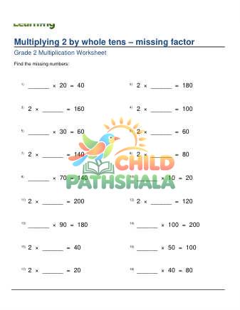Preview of Multiply 2 Times Whole Tens Missing Factor B