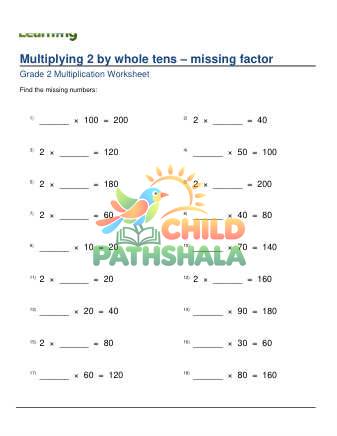 Preview of Multiply 2 Times Whole Tens Missing Factor C