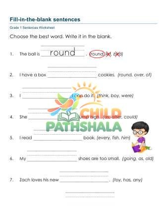 Cloze Reading Noc Worksheet for Grade 1