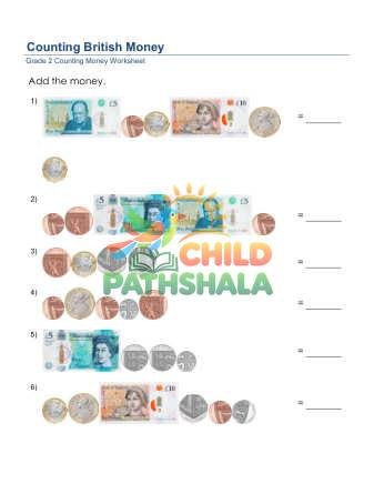 Counting British Pounds Pennies E Worksheet for Grade 2