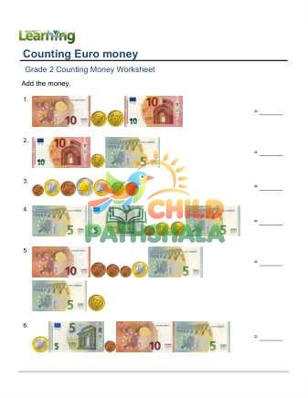 Counting Euro Coins F Worksheet for Grade 2