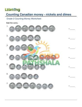 Counting Money Canadian Nickels Dimes B Worksheet for Grade 2
