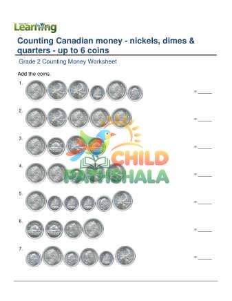 Counting Money Canadian Nickels Dimes Quarters B Worksheet for Grade 2