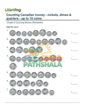 Counting Money Canadian Nickels Dimes Quarters 10 Coins B