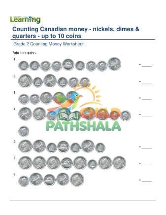 Counting Money Canadian Nickels Dimes Quarters 10 Coins D Worksheet for Grade 2
