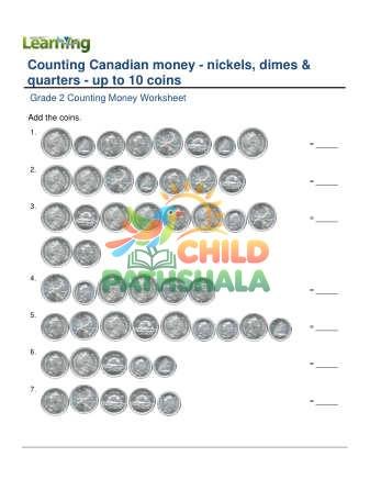 Counting Money Canadian Nickels Dimes Quarters 10 Coins E