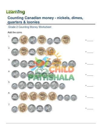 Counting Money Canadian Nickels Dimes Quarters Loonies E