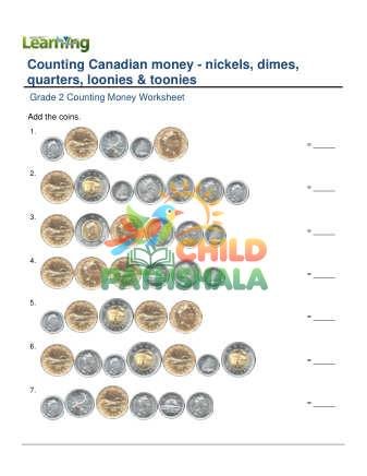 Counting Money Canadian Nickels Dimes Quarters Loonies Toonies C