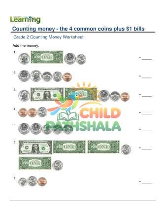 Counting Money Four Coins Plus One Dollar B