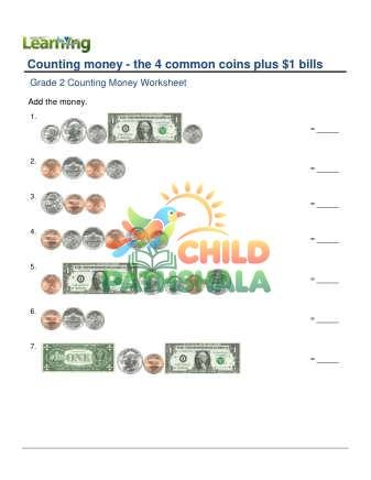 Counting Money Four Coins Plus One Dollar C