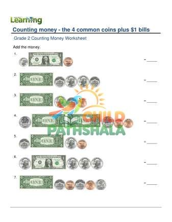 Counting Money Four Coins Plus One Dollar D