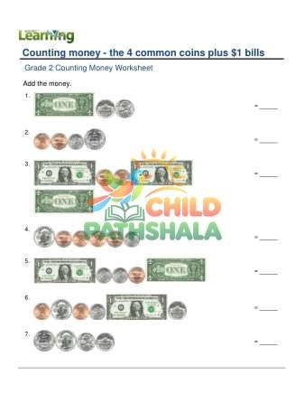 Counting Money Four Coins Plus One Dollar E