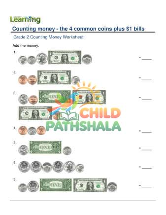 Preview of Counting Money Four Coins Plus One Dollar F
