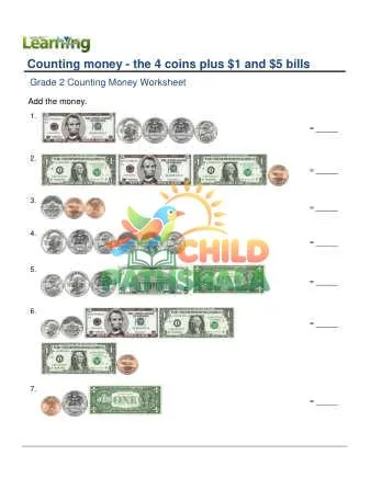 Preview of Counting Money Four Coins Plus One Five Dollar
