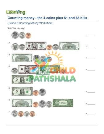 Counting Money Four Coins Plus One Five Dollar D