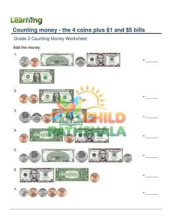 Counting Money Four Coins Plus One Five Dollar E