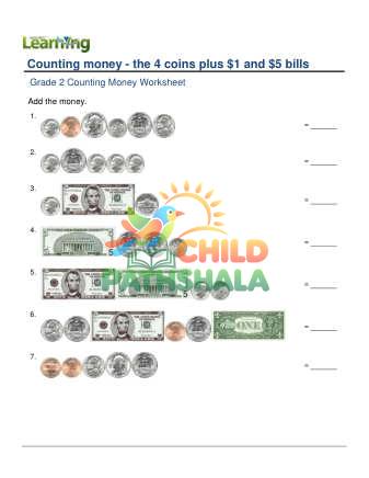 Preview of Counting Money Four Coins Plus One Five Dollar F