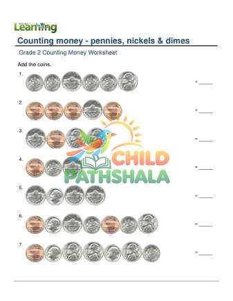 Counting Money Pennies Nickels Dimes F Worksheet for Grade 2