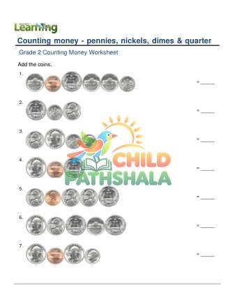 Counting Money Pennies Nickels Dimes Quarters D