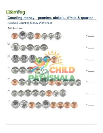 Counting Money Pennies Nickels Dimes Quarters 10 Coins B