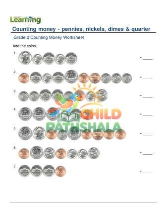 Counting Money Pennies Nickels Dimes Quarters 10 Coins F Worksheet for Grade 2