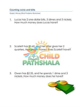 Counting Money Word Problems A Worksheet for Grade 2