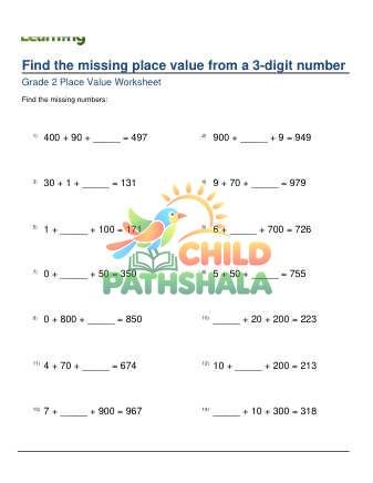 Find Missing Place Value From 3 Digit Number C Worksheet for Grade 2