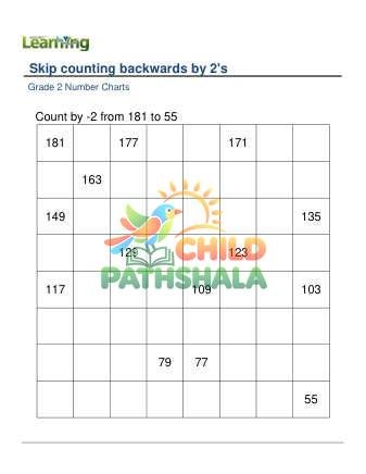 Number Chart Skip Counting Backwards By 2 B