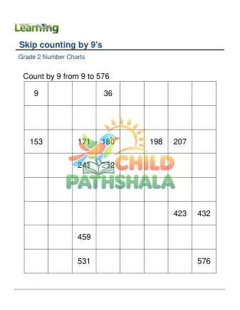 Preview of Number Chart Skip Counting By 9
