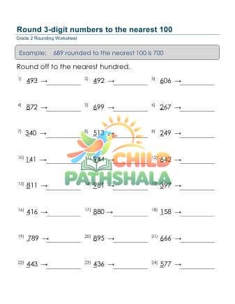 Round 3 Digit Numbers Nearest 100 B Worksheet for Grade 2