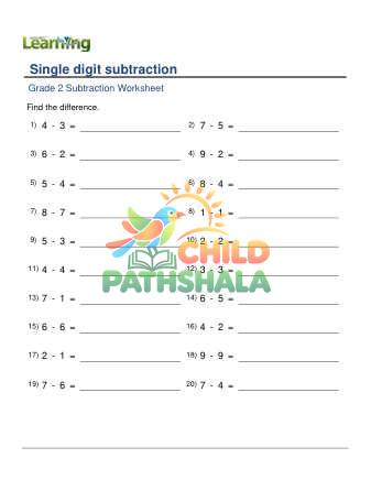 Preview of Single Digit Subtraction F