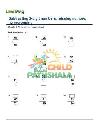 Preview of Subtract 2 Digit Numbers Missing Numbers No Regrouping