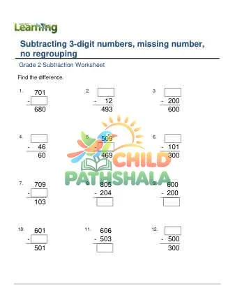 Preview of Subtract 3 Digit Missing Numbers No Regrouping