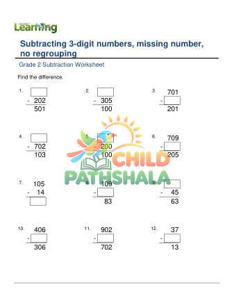 Preview of Subtract 3 Digit Missing Numbers No Regrouping C