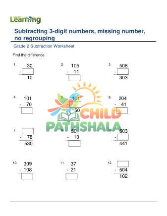 Preview of Subtract 3 Digit Missing Numbers No Regrouping D