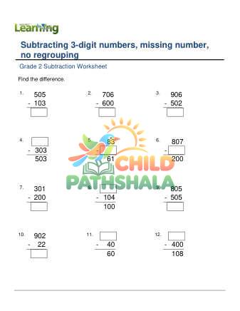 Preview of Subtract 3 Digit Missing Numbers No Regrouping F