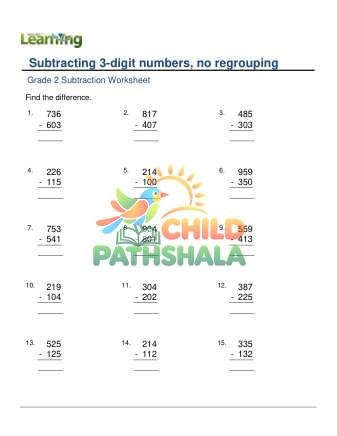 Subtract 3 Digit Numbers No Regrouping E