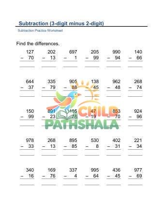 Subtract 3x2 Digit D Worksheet for Grade 2