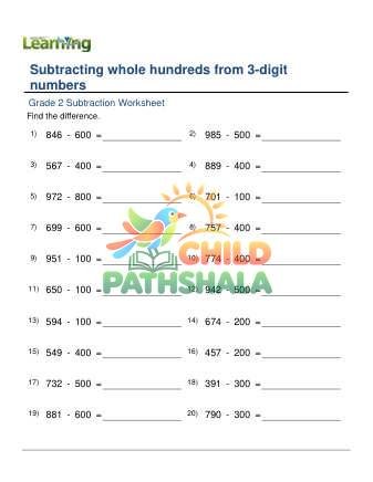 Subtract Whole Hundreds From 3 Digit Numbers A Worksheet for Grade 2