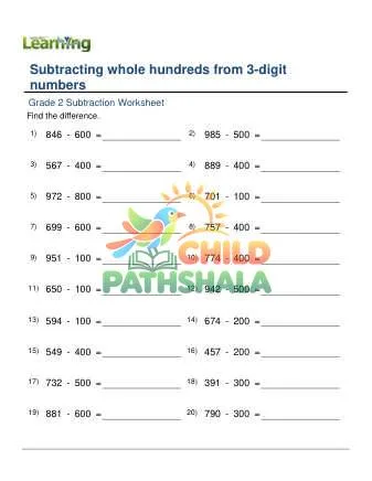 Preview of Subtract Whole Hundreds From 3 Digit Numbers
