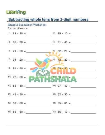 Subtract Whole Tens From 2 Digit Numbers F
