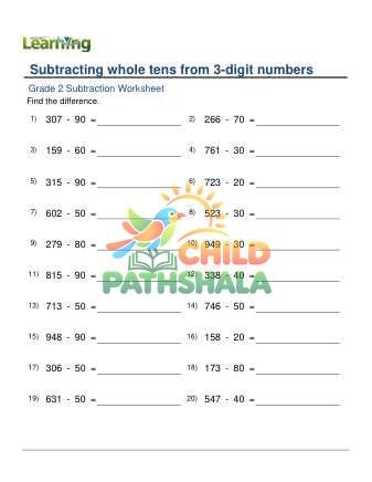 Subtract Whole Tens From 3 Digit Numbers A Worksheet for Grade 2