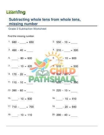 Subtract Whole Tens From Whole Tens Missing Number A