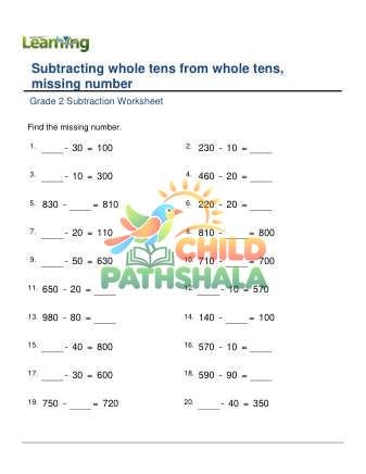 Subtract Whole Tens From Whole Tens Missing Number C