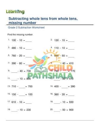 Subtract Whole Tens From Whole Tens Missing Number D