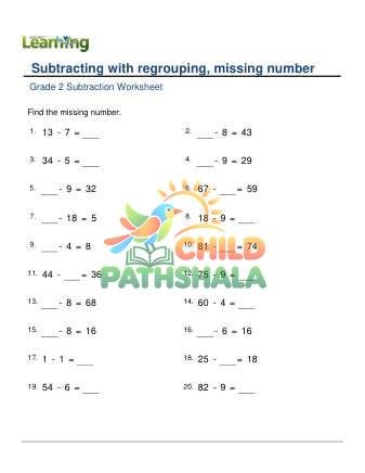 Subtracting 1 Digit From 2 Digit Missing Number C